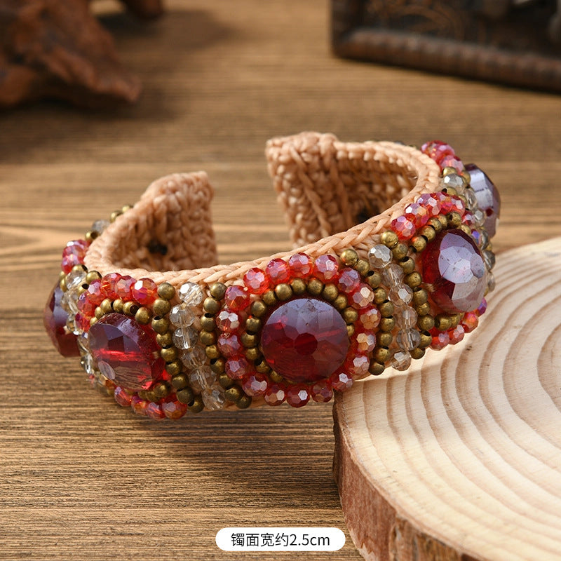 Wholesale Heavy weaving ethnic style natural stone bracelet Bohemian retro bracelet